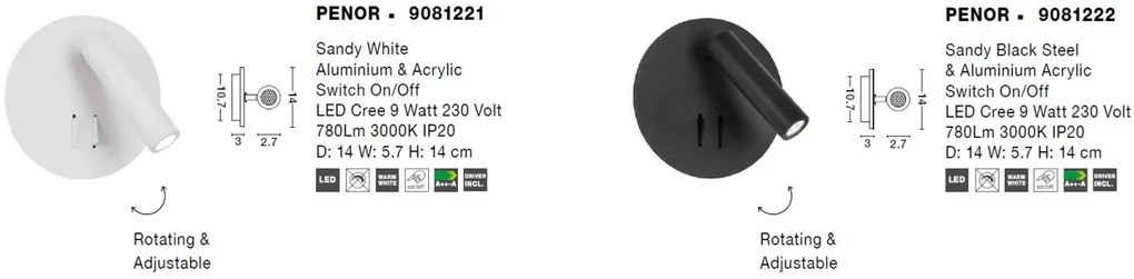 Aplica moderna cu reader LED directionabil Penor alba NVL-9081221