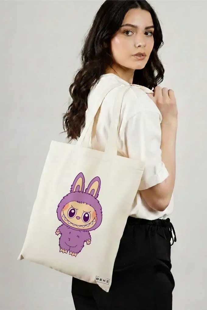 Sacosa de Panza pentru Cumparaturi, Geanta Tote, model Labubu 11 38 x 34.5 cm, Alba, BEKZ®