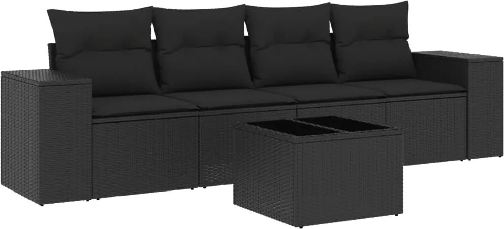 vidaXL Set mobilier de grădină cu perne, 5 piese, negru, poliratan
