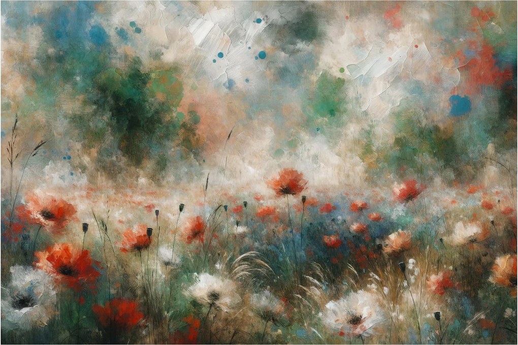 Tablou – Abstracție de câmp cu maci (90x60 cm)