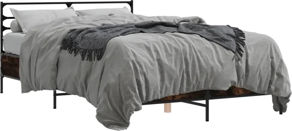 vidaXL Cadru de pat, stejar afumat 135x190 cm lemn prelucrat și metal