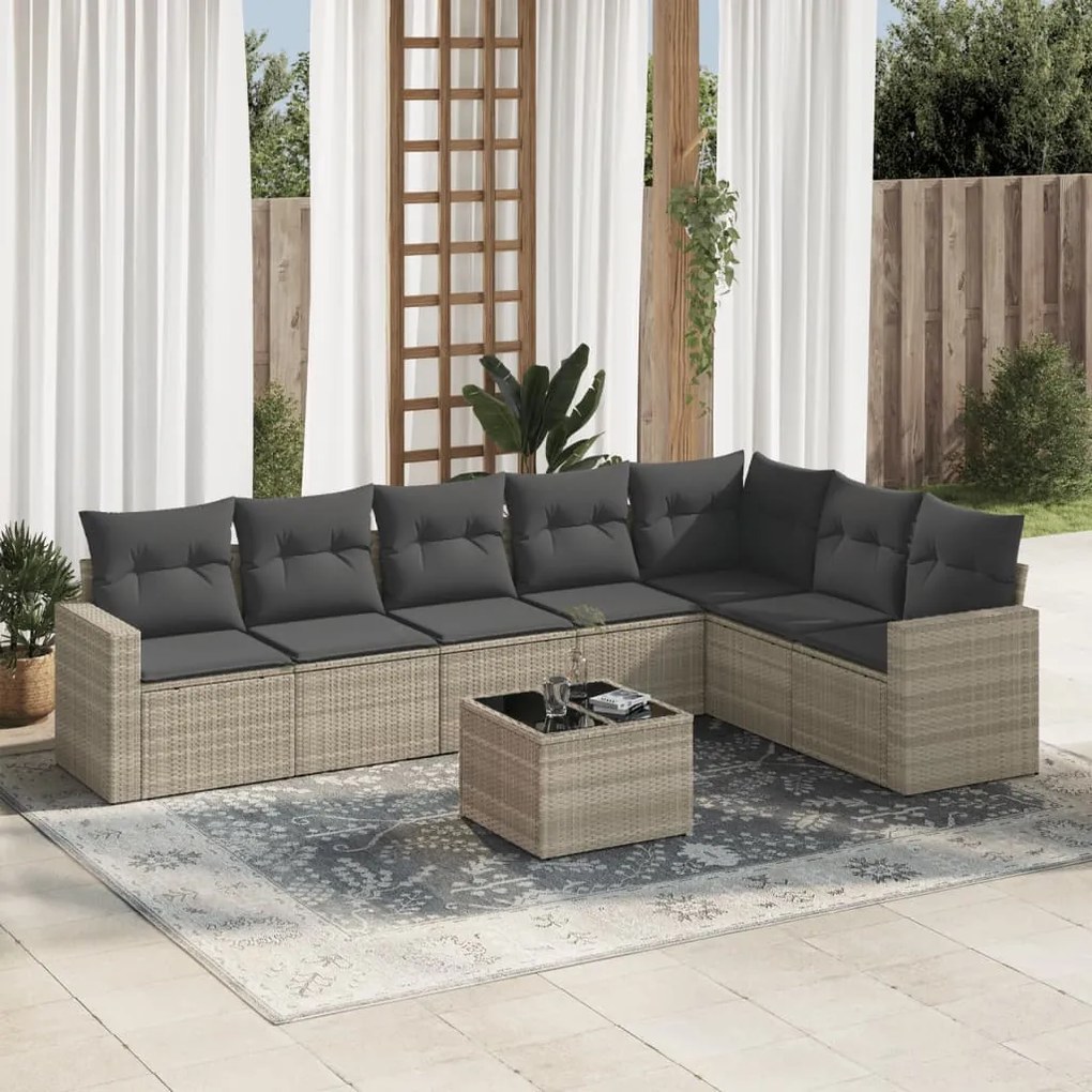 3251399 vidaXL Set mobilier de grădină cu perne, 8 piese gri deschis poliratan