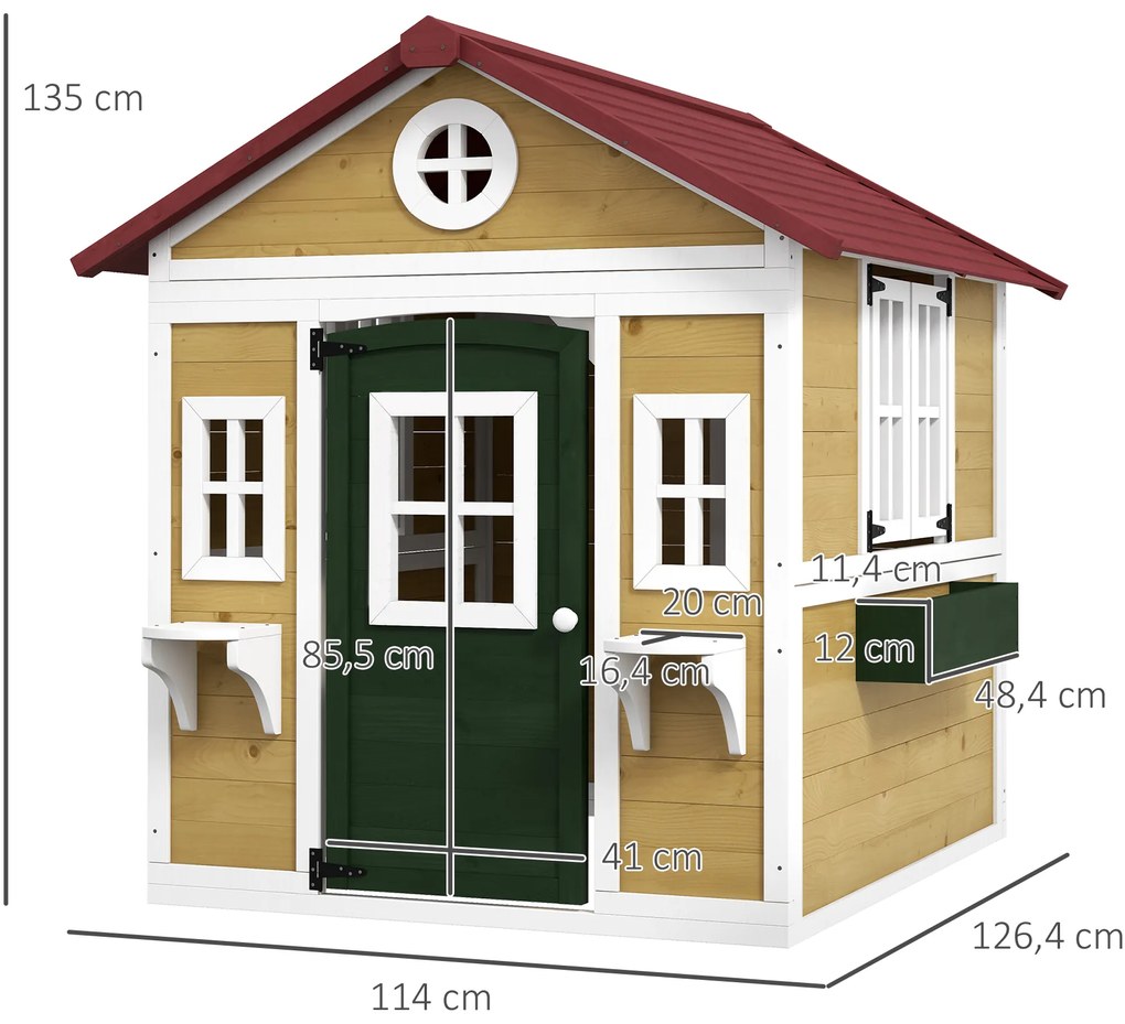 Outsunny Căsuță de exterior pentru copii, casă de joacă exterioară cu ușă, ferestre și jardiniere 114 x 126,4 x 135 cm bej | Aosom Romania