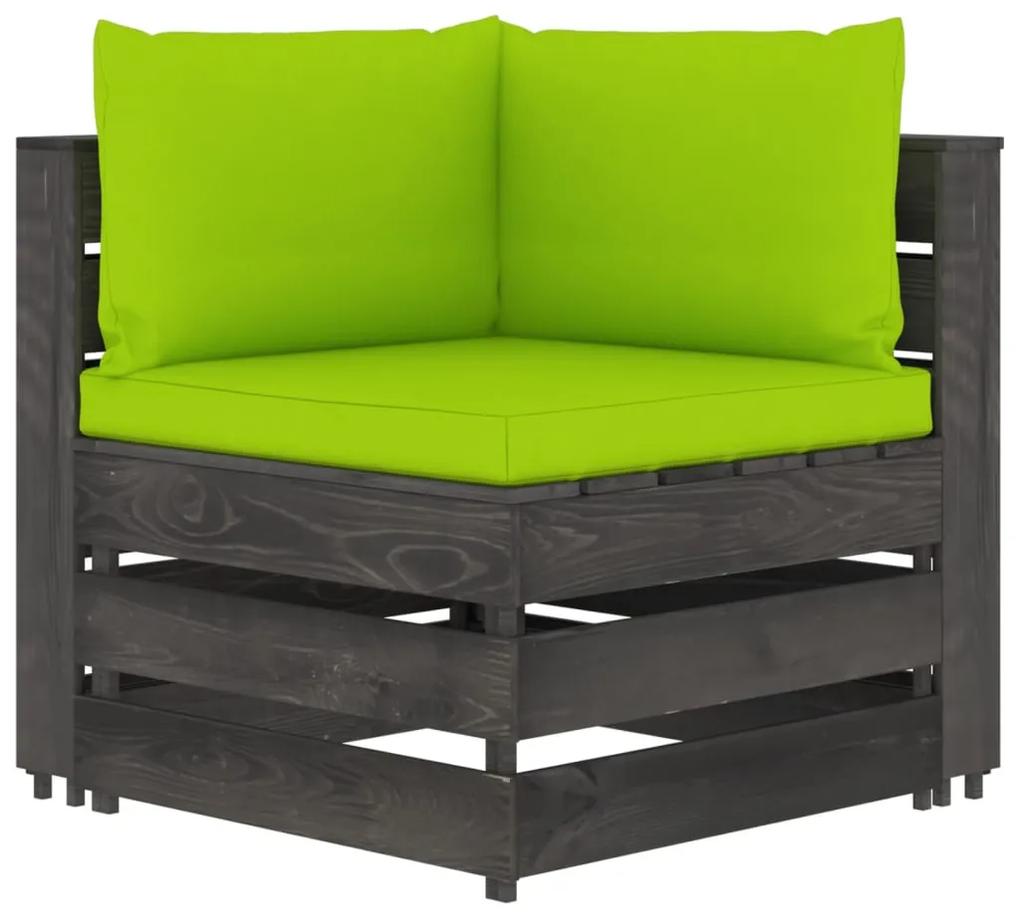 Set mobilier gradina cu perne, 6 piese, gri, lemn tratat bright green and grey, 6