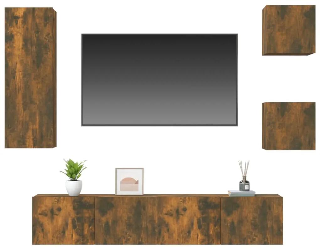 Set dulap TV, 5 piese, stejar fumuriu, lemn prelucrat 5, Stejar afumat, 80 x 30 x 30 cm