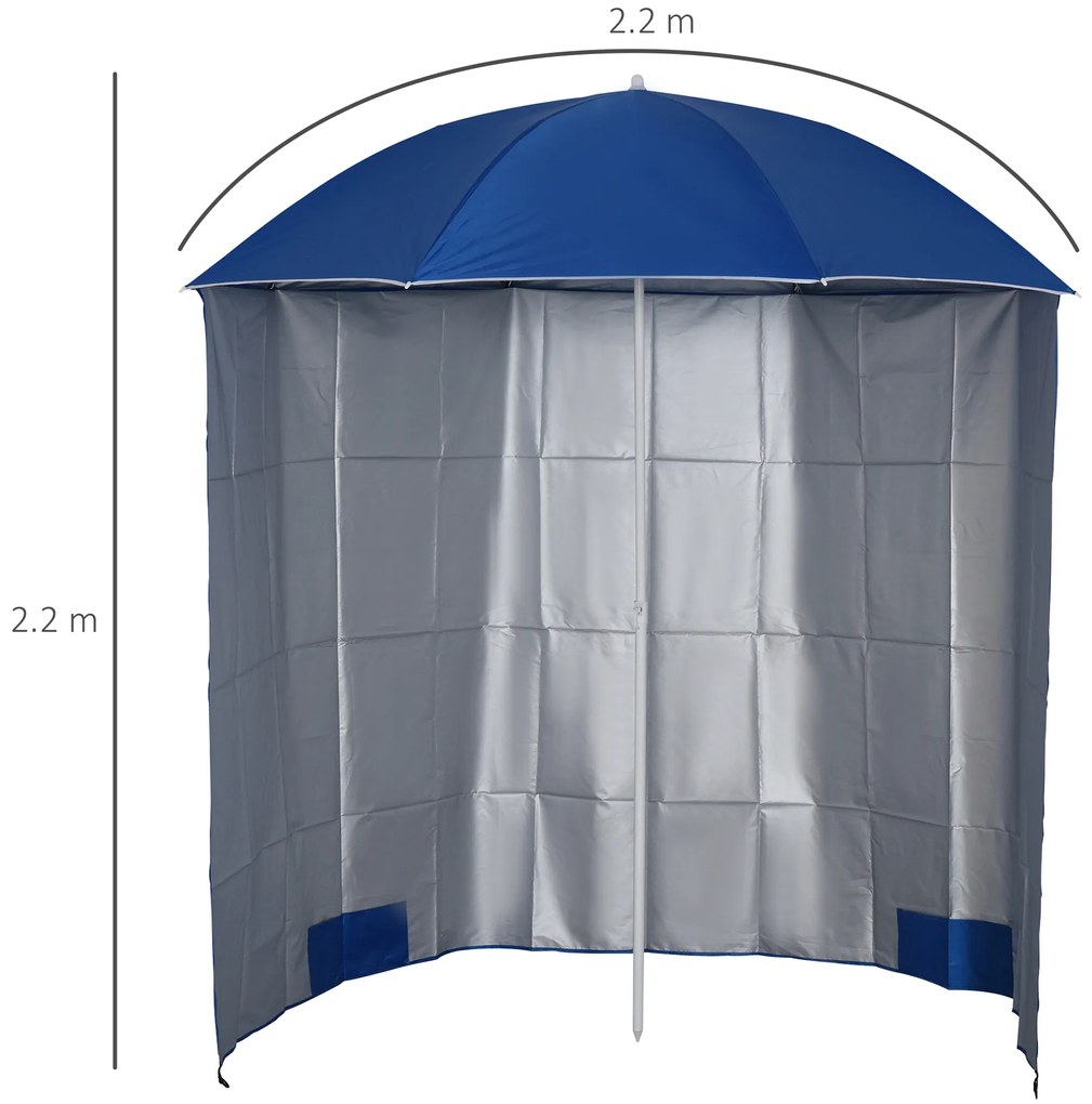 Outsunny Umbrelă de Plajă cu Perdea Laterală, Săculeți pentru Nisip și Țăruși, Ø220x220 cm, Albastru | Aosom Romania