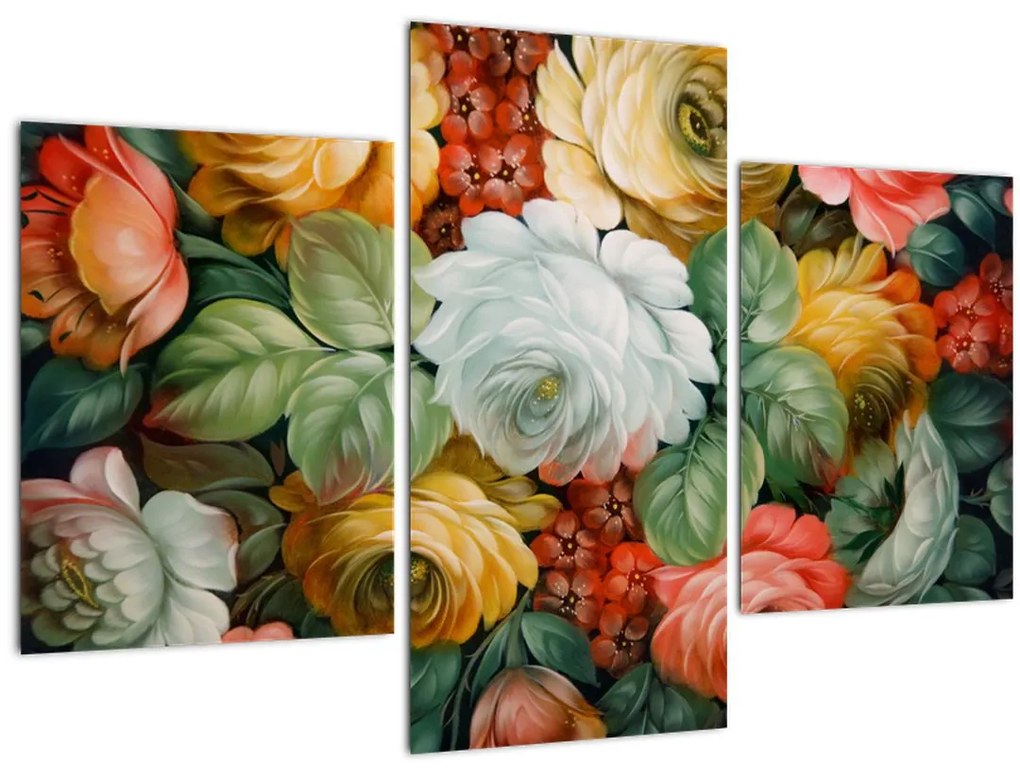 Tablou cu buchet pictat de flori (90x60 cm)