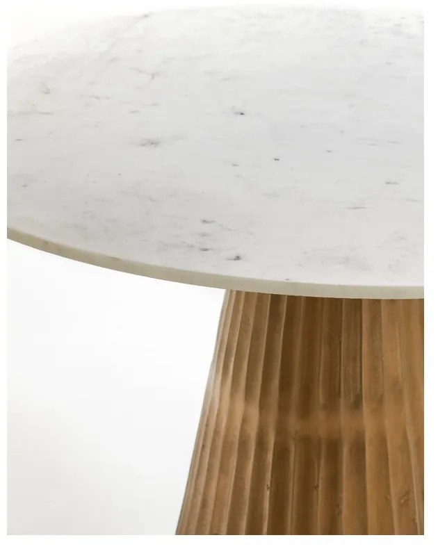 Masă de dining albă/în culoarea bronz rotundă cu blat cu aspect de marmură ø 100 cm Leyda – Light & Living