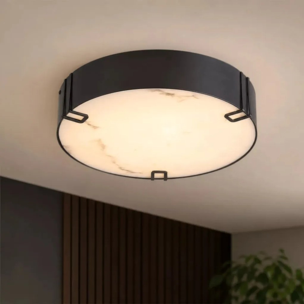 Plafoniera Marmo LED baie IP44 metal negru si rasina cu aspect de marmura