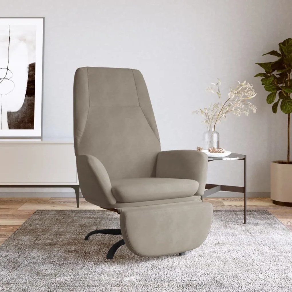 3097848 vidaXL Scaun de relaxare cu taburet, gri deschis, catifea