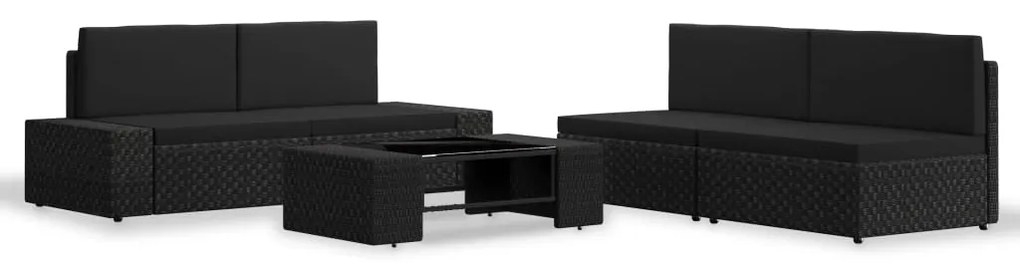 vidaXL Set mobilier de grădină, 5 piese, negru, poliratan