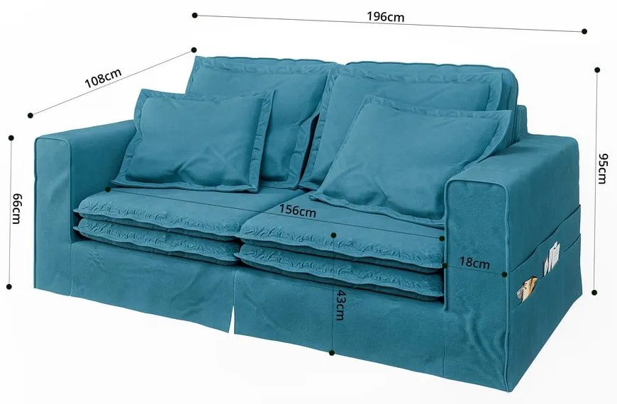 Canapea albastru-deschis 196 cm Nora – Ropez