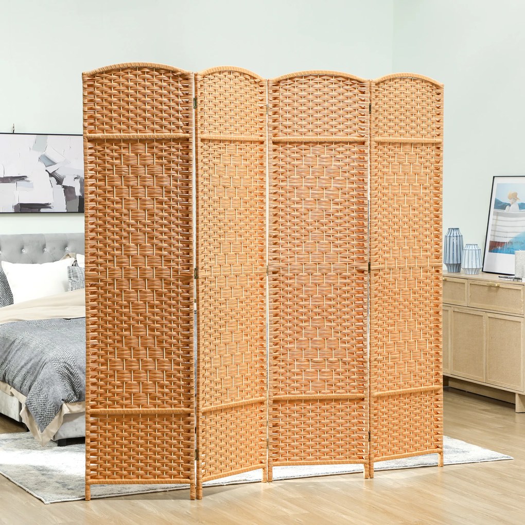 HOMCOM Paravan interior din lemn 4 panouri separator de cameră pliabil pentru living dormitor 180 x 180 cm maro deschis | Aosom Romania