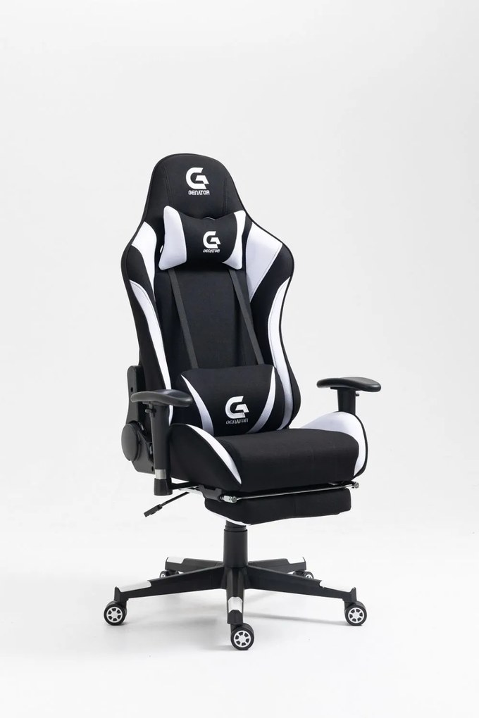 Scaun gaming cu masaj în perna lombară, suport picioare, funcție sezlong, SIG 5035, material textil, Negru/Alb,