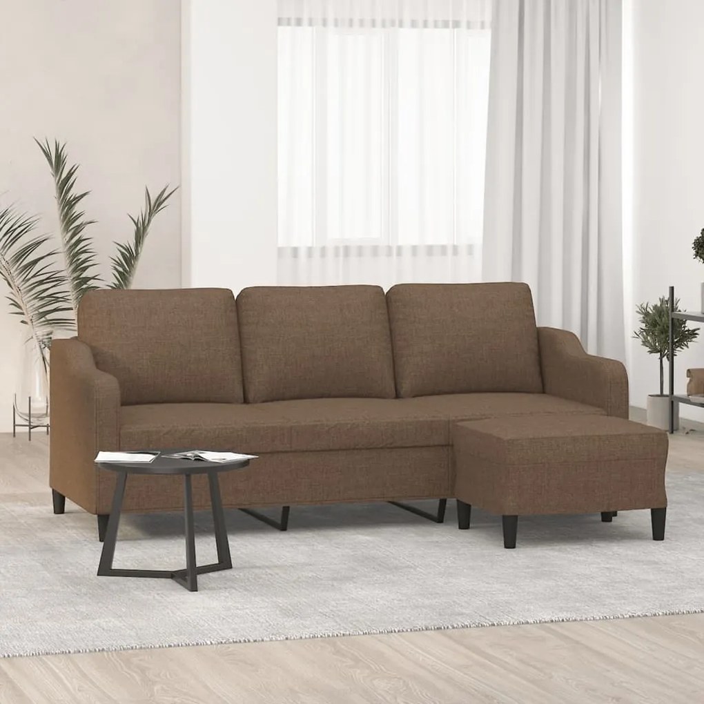 vidaXL Canapea cu 3 locuri cu taburet, maro, 180 cm, material textil