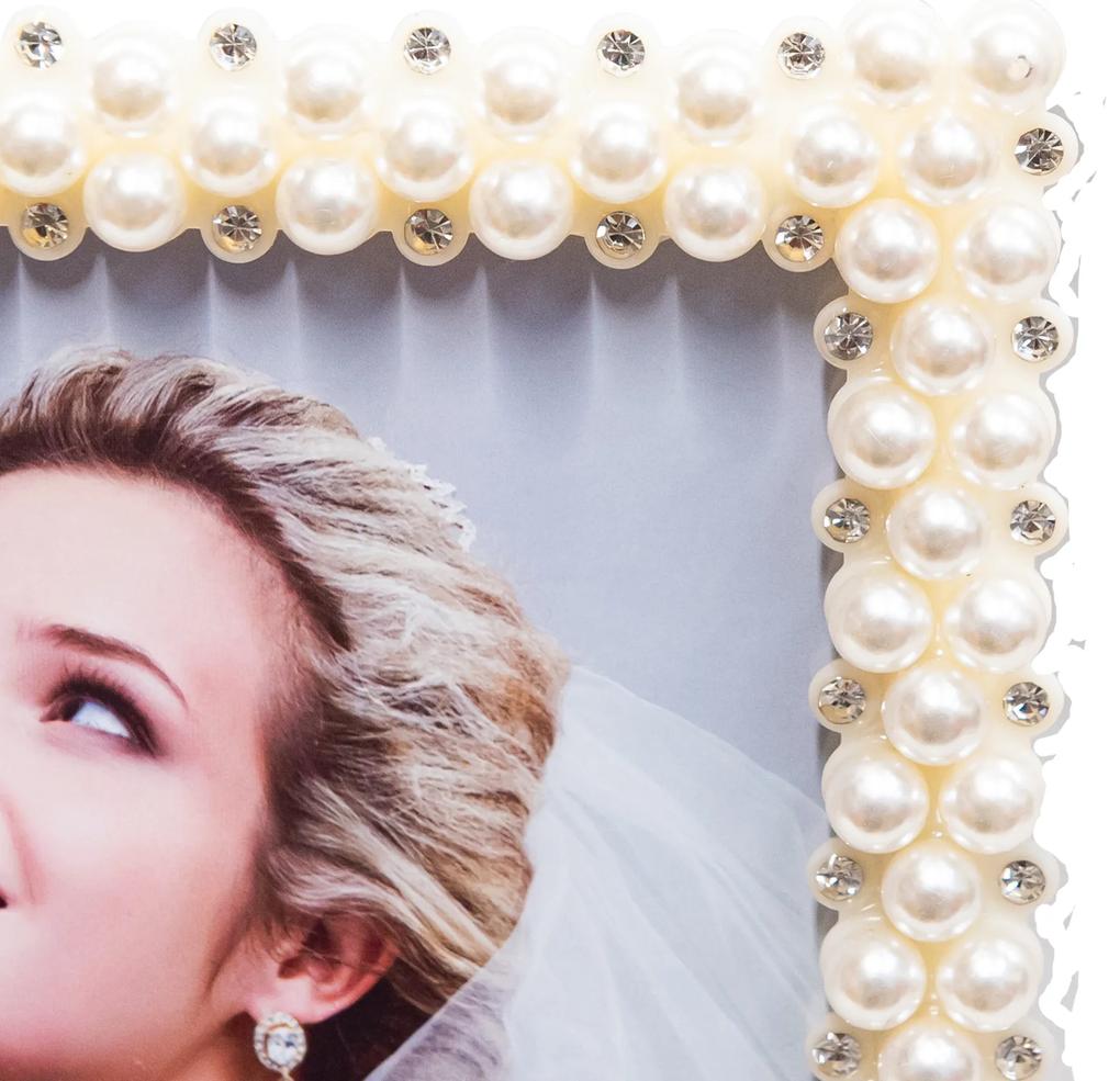 Ramă foto cu perle albe (20x15 cm)