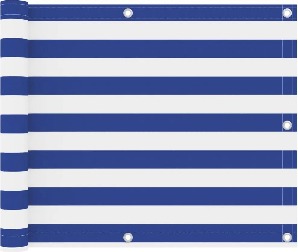 vidaXL Paravan de balcon, alb și albastru, 75 x 500 cm țesătură oxford