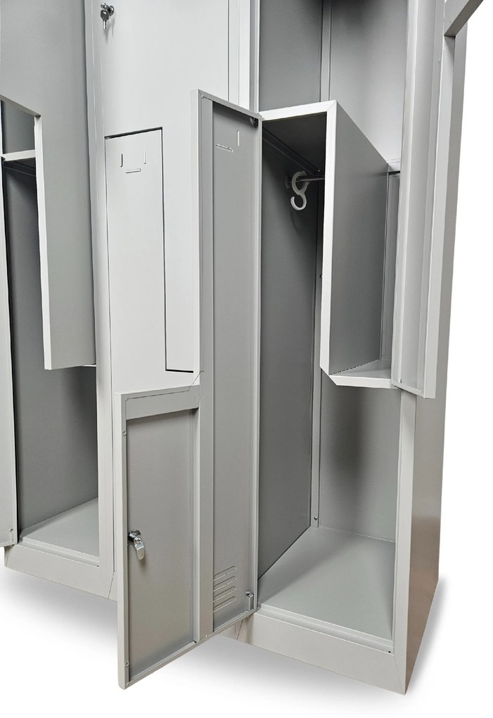 Dulap metalic Z, 3 compartimente, 120 x 50 x 180 cm, incuietoare cu cilindru, galben - ral 1023