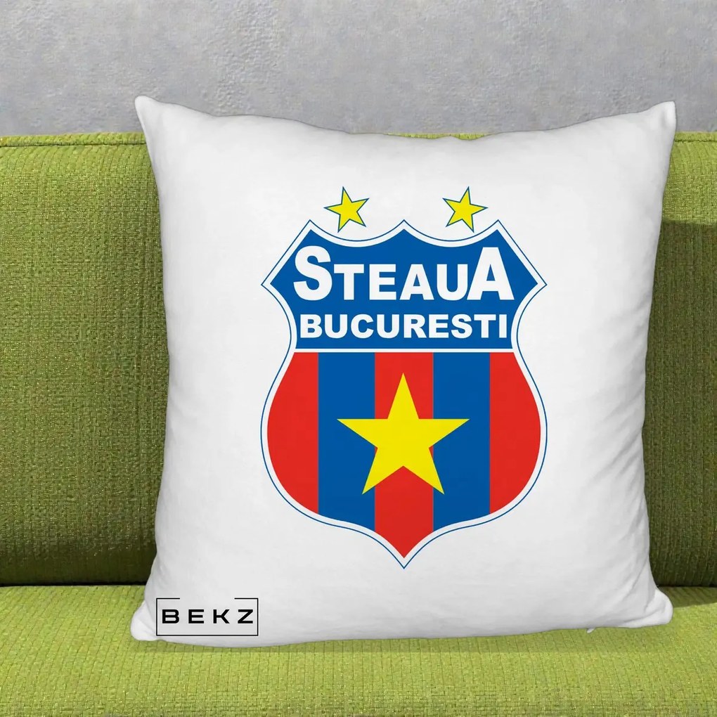Perna Personalizata Steaua Bucuresti Fotbal, 40x40 cm, Alb Pufos, Husa Detasabila, Perna Inclusa, BEKZ®