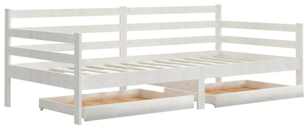 3083680 vidaXL Pat de zi cu sertare, alb, 90x200 cm, lemn masiv de pin