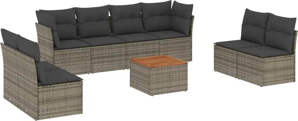 vidaXL Set canapele de grădină, 9 piese, cu perne, gri, poliratan