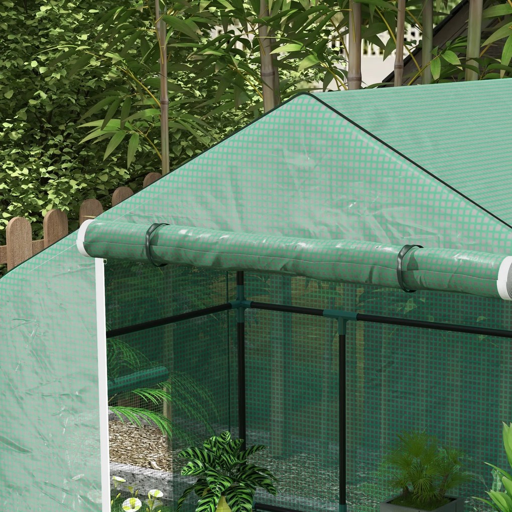 Outsunny Seră de grădină cu 1 ușă, 2 ferestre și 2 rafturi în formă de U pentru Legume Plante Flori Husă PE 140x73x190 cm | Aosom Romania