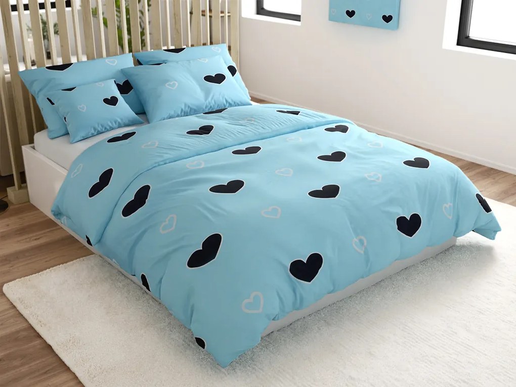 Lenjerie de pat din bumbac albastru CORAZON Dimensiune lenjerie de pat: 70 x 90 cm | 140 x 200 cm