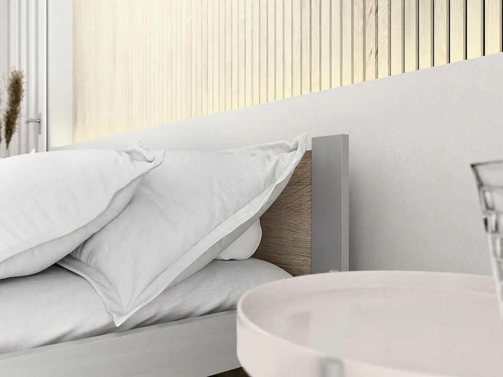 Pat de o persoana IKAROS 90 x 200 cm, stejar sonoma/gri Saltele: Cu saltele Deluxe 10 cm, Somiera pat: Cu lamele curbate