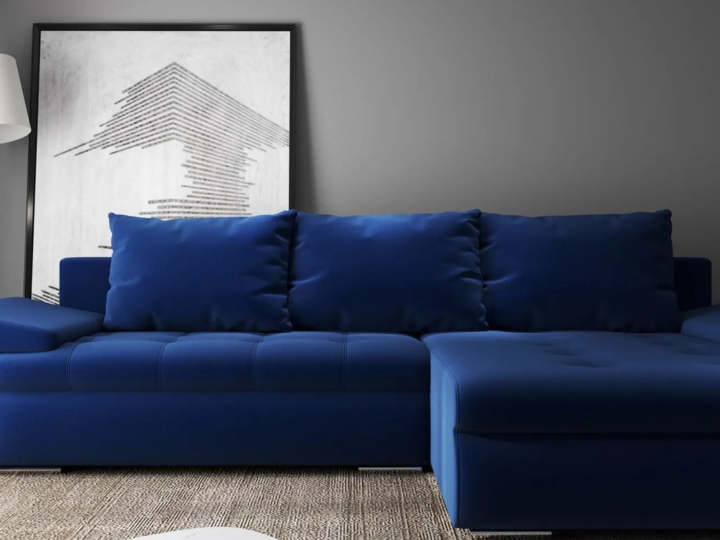 Colțar extensibil dumonde cu ladă de depozitare si sezut confortabil din spuma high-density, Leonardo Royal Albastru 260x185 cm II