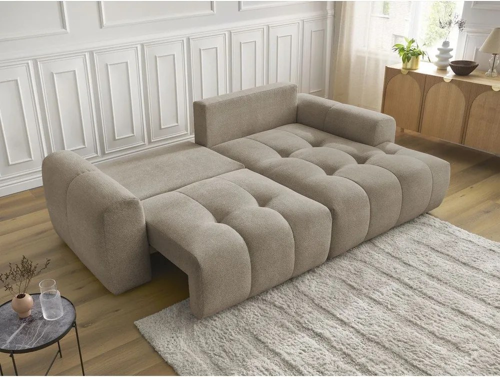 Colțar bej extensibil/cu spațiu de depozitare cu tapițerie din chenille (cu colț pe partea dreaptă/cu șezlong) Roxelane – Bobochic Paris