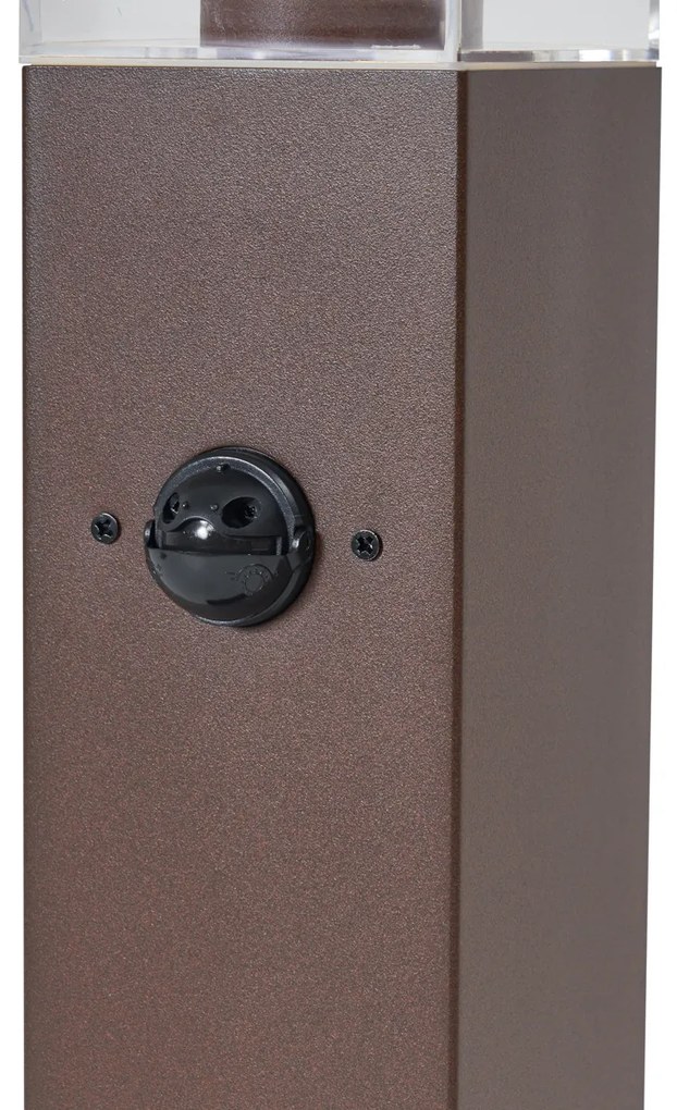 Lampă de exterior maro rugină cu sticlă transparentă 45cm IP44 cu priză și senzor de mișcare - Malios