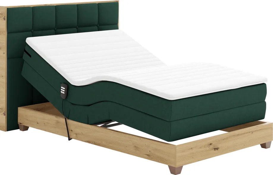 Pat electric reglabil, boxspring, verde/stejar artizanal, 120x200, TIANA