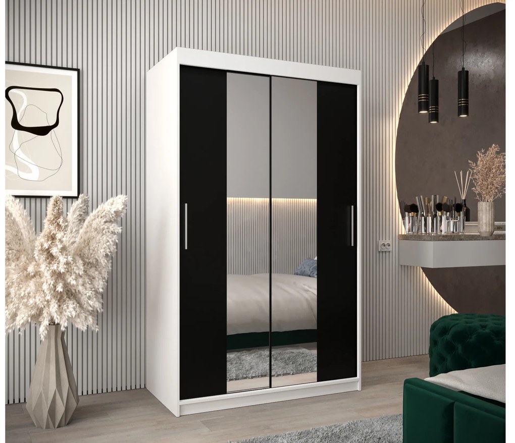 Dulap de haine 120 cm Toki 1 (alb mat + negru mat). 1064888