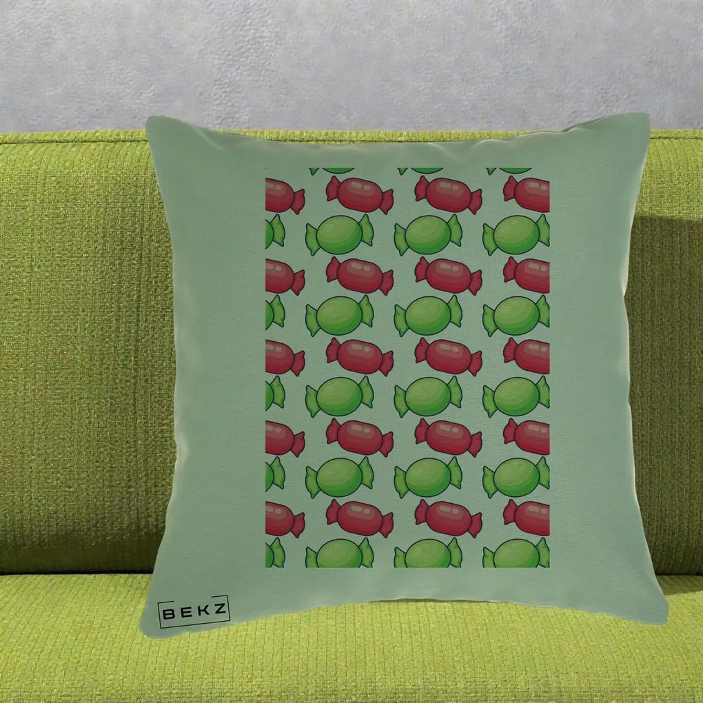 Perna Decorativa Bomboane Craciun Pattern, 40x40 cm, Verde, Husa Detasabila, Perna Inclusa, BEKZ®