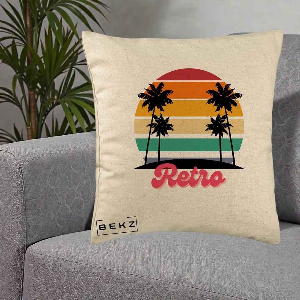 Perna Decorativa Retro Sunset Palmieri, 40x40 cm, Bej, Husa Detasabila, Perna Inclusa, BEKZ®