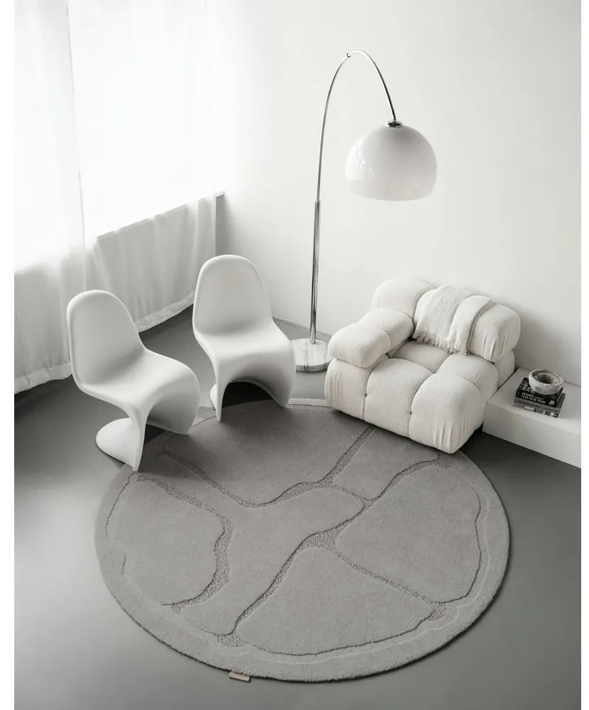 Covor gri rotund din lână ø 133 cm Morphic Organica – Agnella
