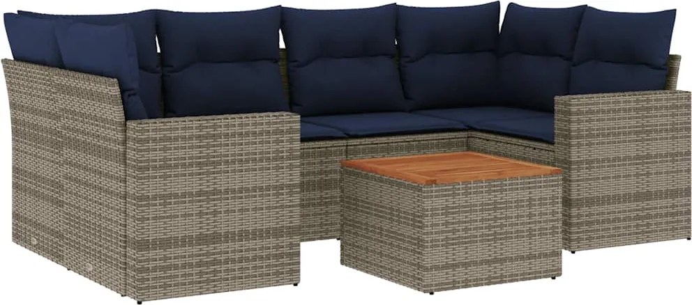 vidaXL Set canapele de grădină cu perne, 7 piese, gri, poliratan