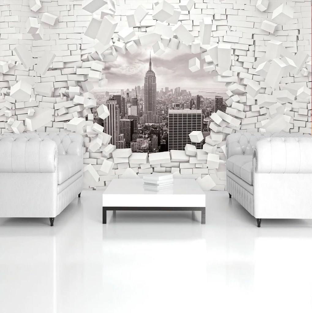 Fototapet - New York și 3D Brickwall (254x184 cm)