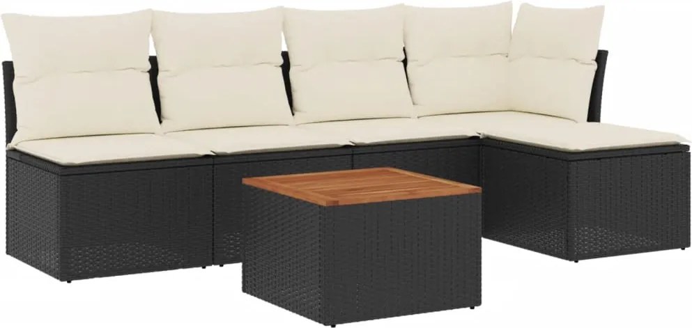 vidaXL Set mobilier de grădină cu perne, 6 piese, negru, poliratan