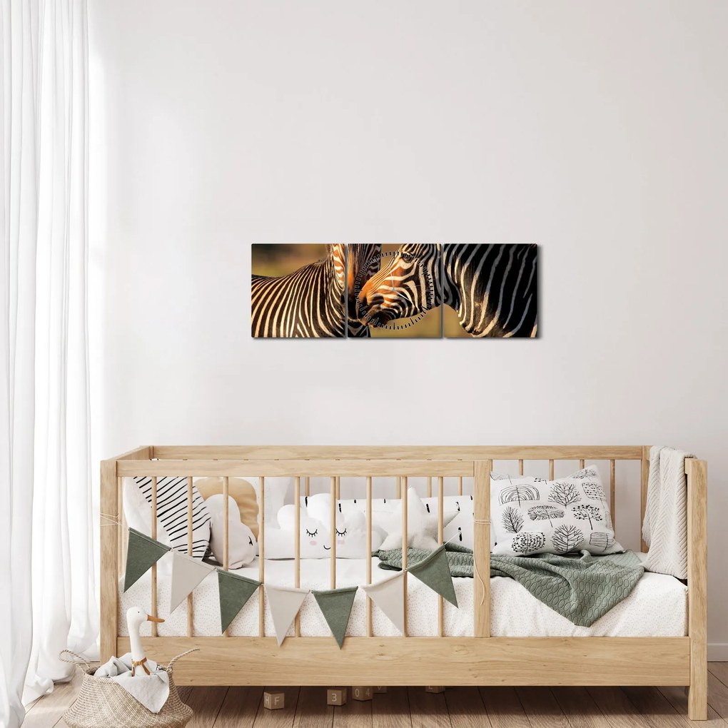 Tablou - Două zebre (cu ceas) (90x30 cm)