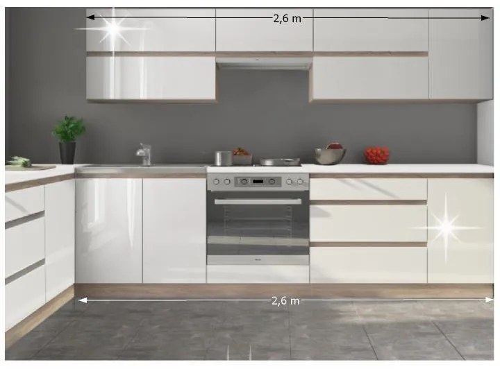 Zondo Bucătărie Lilouse 260 cm Stejar sonoma + Alb ultralucios. 788616