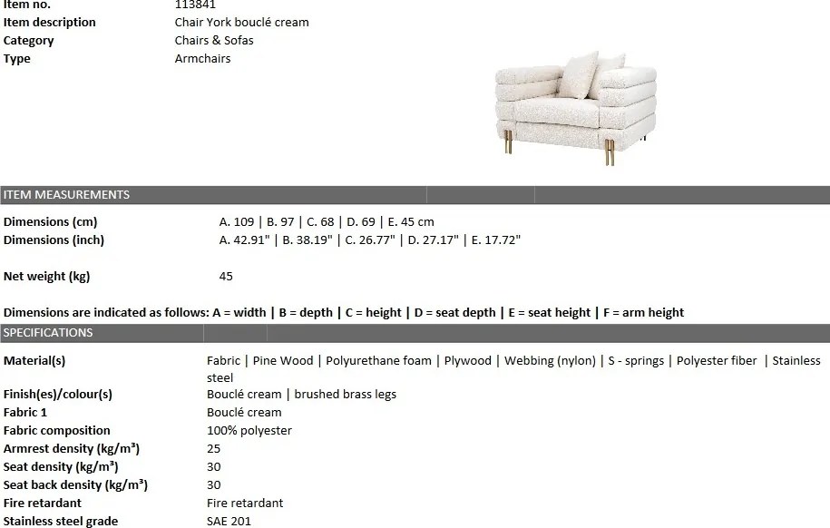 Fotoliu elegant design LUX York, crem 113841 HZ