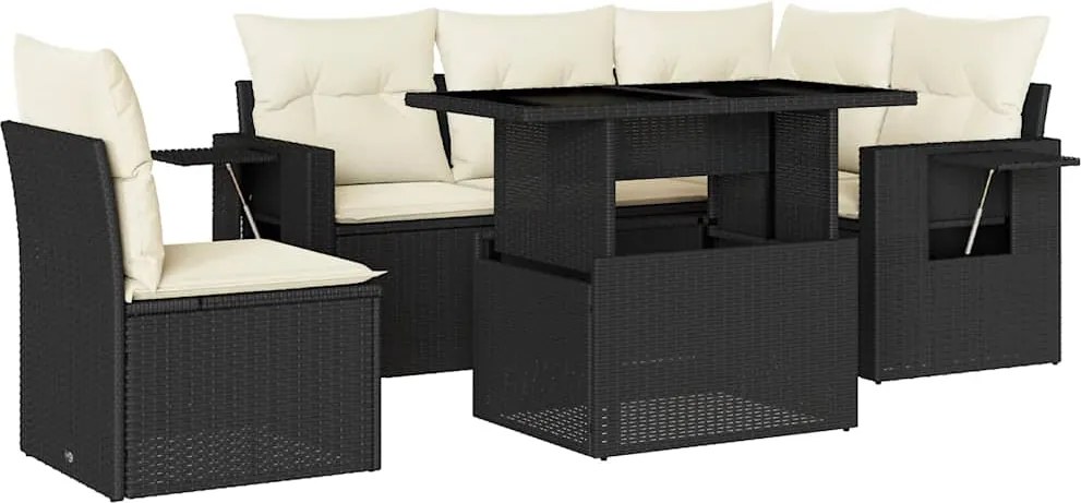 vidaXL Set mobilier de grădină cu perne, 6 piese, negru, poliratan