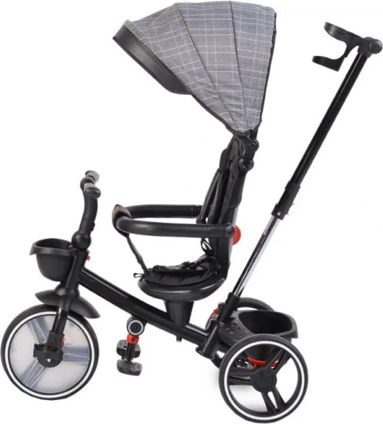 Tricicleta pliabila cu copertina NOVOKIDS™ Classico Trike , Pedale si maner pentru parinti, Scaun reversibil cu rotire 360 grade , Functie Free