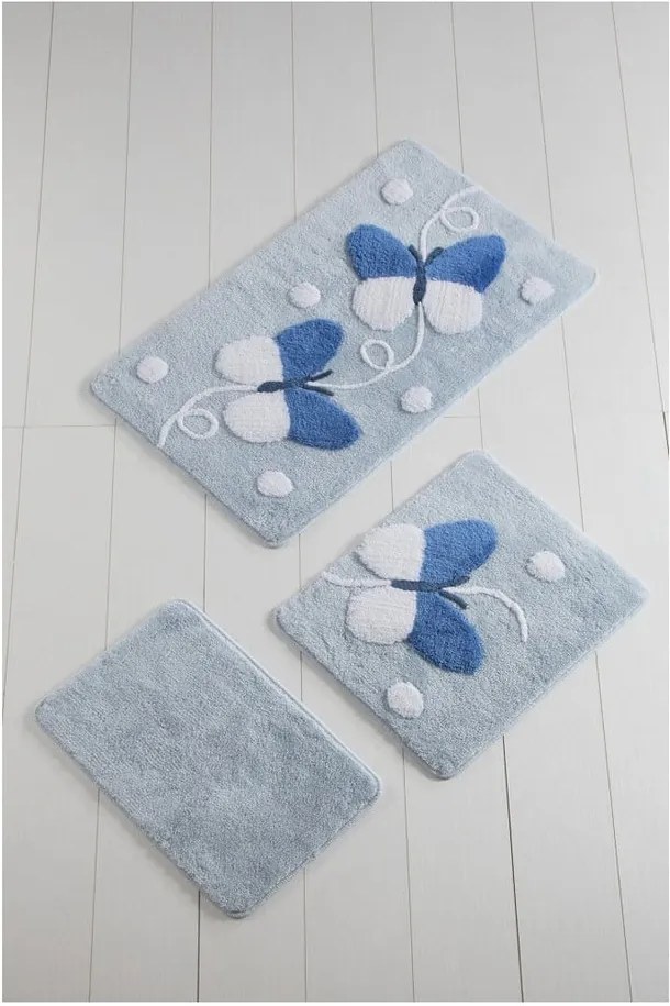 Set 3 covoare de baie Mari Blue, alb - albastru