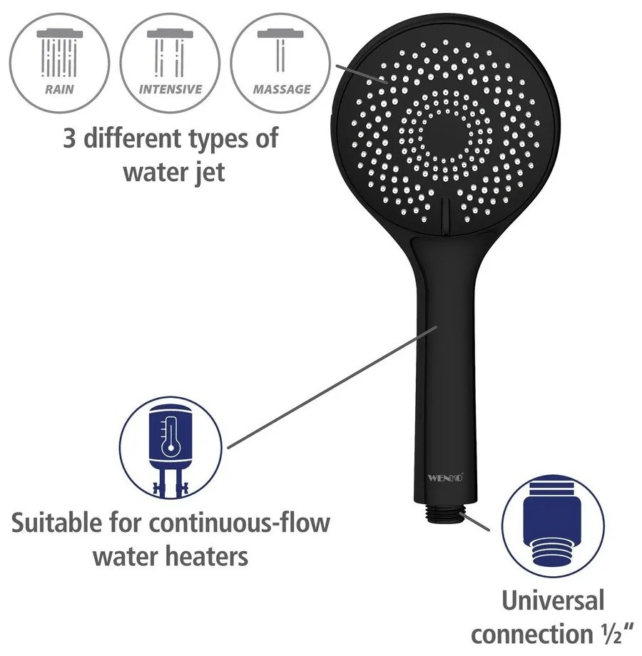 Set de duș negru din oțel inoxidabil 70 cm Water Saving – Wenko