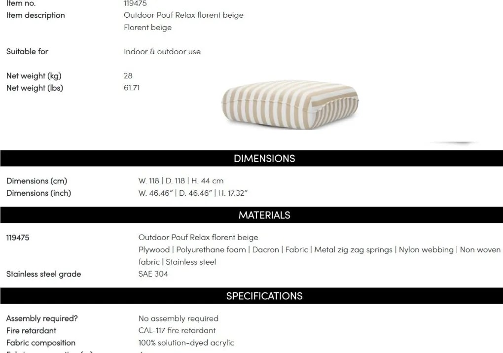 Taburete exterior design LUX Pouf Relax