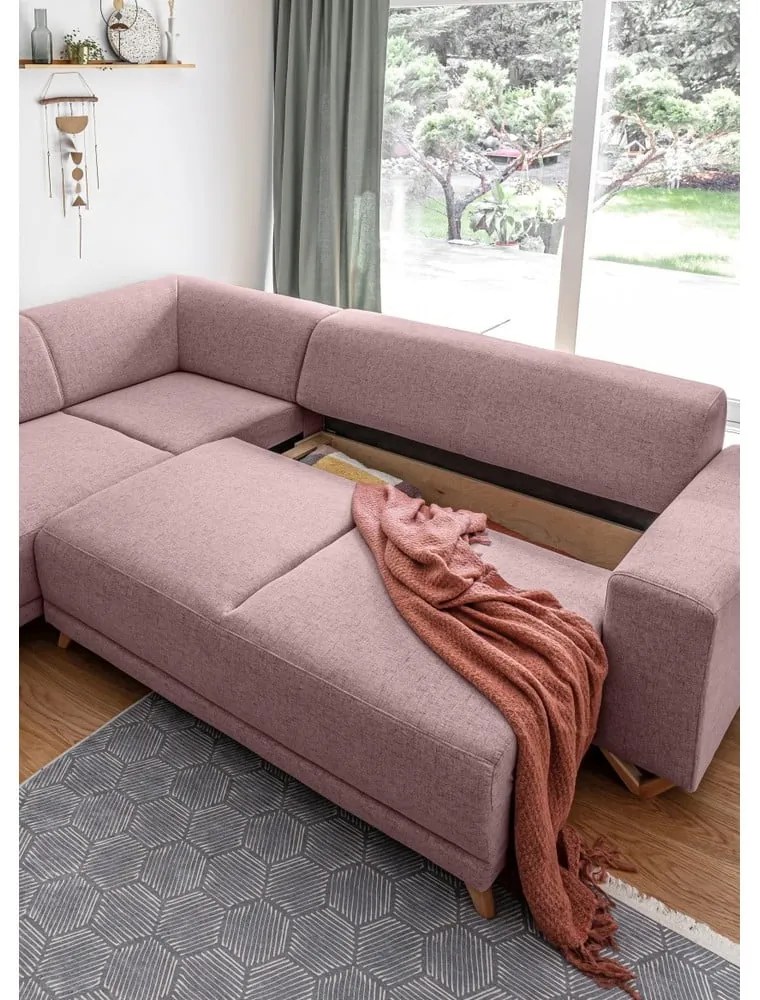 Colțar roz extensibil/cu spațiu de depozitare (cu colț pe partea stângă/în formă de ”L”) Classy Sophie – Miuform