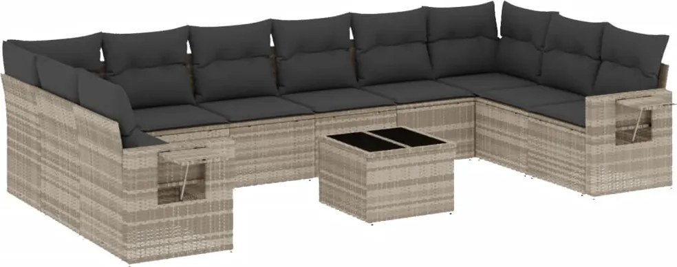 vidaXL Set canapele de grădină cu perne, 11 piese, gri, poliratan