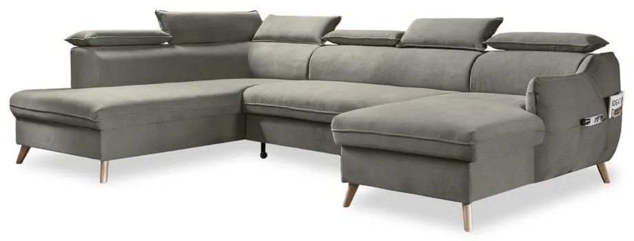 Colțar gri deschis extensibil cu tapițerie din catifea (cu colț pe partea stângă /în formă de "U") Sweet Harmony – Miuform